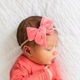 Velvet- Melon Pink Bow Headband- Small