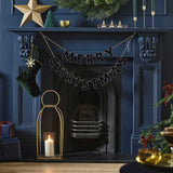 Navy Velvet Beaded  Christmas Bunting