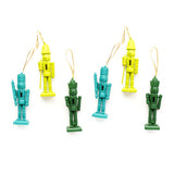 Wooden Nutcracker Ornaments - Green and Blue Set