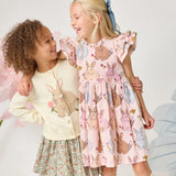 Girls Jennifer Double Ruffle Dress- Vintage Bunnies