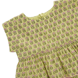 Girls Peachy Dress- Green Prairie Block Print