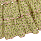 Girls Peachy Dress- Green Prairie Block Print
