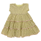 Girls Peachy Dress- Green Prairie Block Print