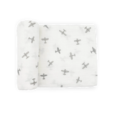Organic Cotton Muslin Swaddle Blanket- Pewter Planes