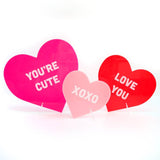 Red, Hot Pink, Light Pink Conversation Acrylic Hearts- Set of 3
