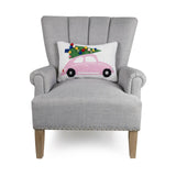Pink Car Hook Pillow w/ Pom Poms