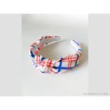 Red and Blue Windowpane Top Knot Headband