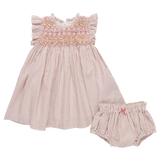 Baby Girls Stevie Dress- Tawny Brown Stripe