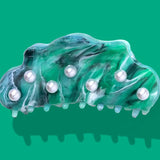 Turquoise with Pearl Beads Large Claw Clip