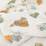 Cotton Muslin Swaddle Blanket- Work Trucks